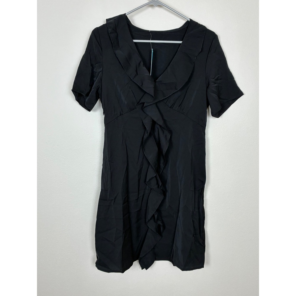 Cupshe Black Ruffle Front V-Neck Mini Dress Short SleeveSize S NEW (A9)